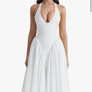 COMMENSE white halter midi dress